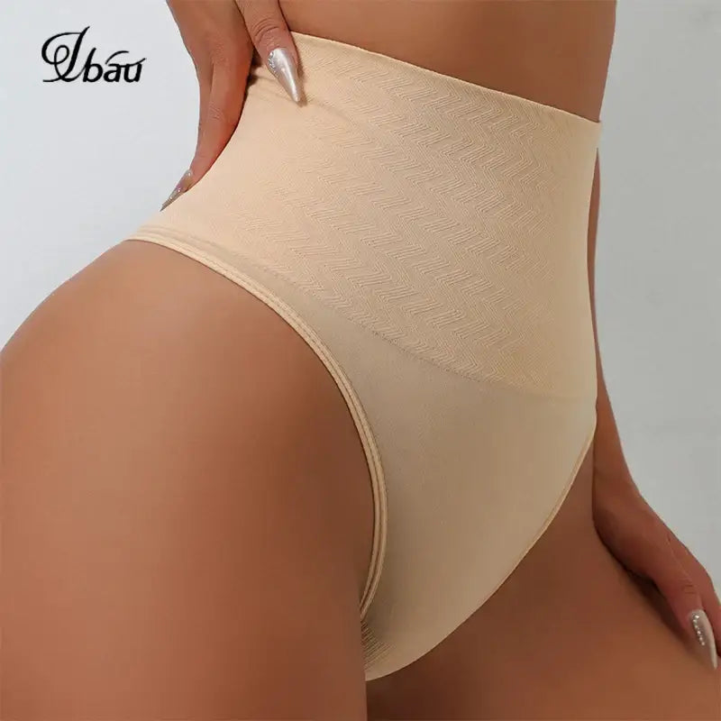 Culottes String Femme Taille Haute Contrôle Ventre Sculptant Nylon Élasthanne - Beige / L