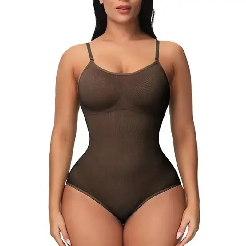 Maillot De Bain Amincissant Gainant - Couleur Unie - Café / 2XL