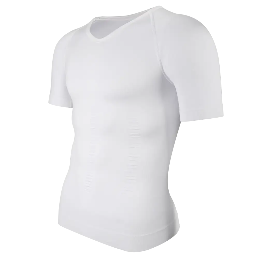 T-Shirt de Compression Homme Col en V Manches Courtes Contrôle Ventre - WHITE / 2XL / CHINA