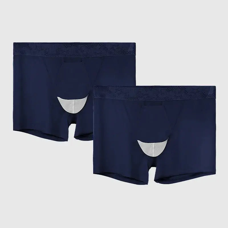 Boxer Homme Soie Glacée Soutien Scrotal Style Été 2025 Fendu - Bleu / XL / 2pièces