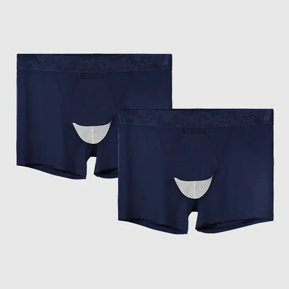 Boxer Homme Soie Glacée Soutien Scrotal Style Été 2025 Fendu - Bleu / XL / 2pièces