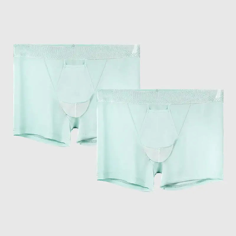 Boxer Homme Soie Glacée Soutien Scrotal Style Été 2025 Fendu - BLEU CIEL / XL / 2pièces