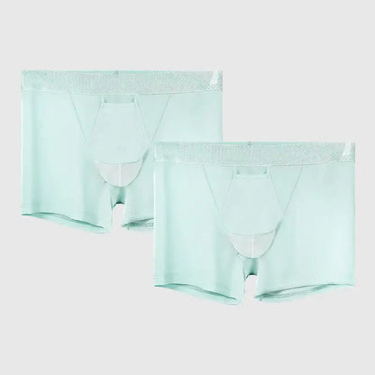 Boxer Homme Soie Glacée Soutien Scrotal Style Été 2025 Fendu - BLEU CIEL / XL / 2pièces