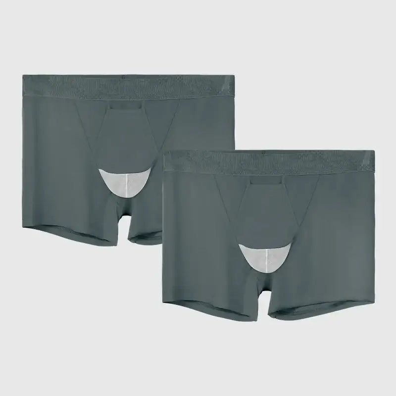 Boxer Homme Soie Glacée Soutien Scrotal Style Été 2025 Fendu - GRIS / XL / 2pièces