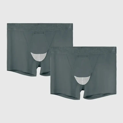 Boxer Homme Soie Glacée Soutien Scrotal Style Été 2025 Fendu - GRIS / XL / 2pièces