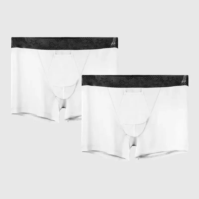 Boxer Homme Soie Glacée Soutien Scrotal Style Été 2025 Fendu - WHITE / XL / 2pièces