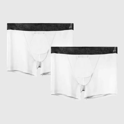 Boxer Homme Soie Glacée Soutien Scrotal Style Été 2025 Fendu - WHITE / XL / 2pièces