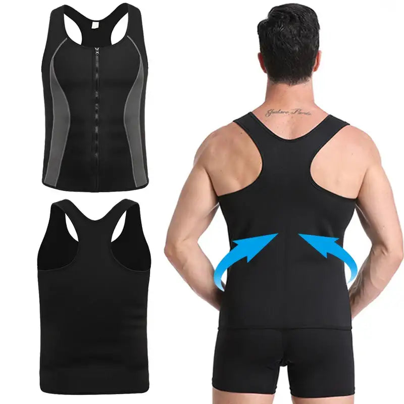 Chemise Compression Homme Ventre Contrôle Sans Manches Neoprène Noir