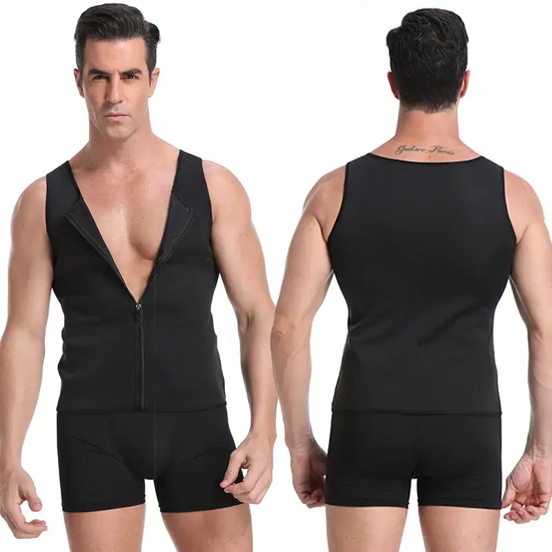Chemise Compression Homme Ventre Contrôle Sans Manches Neoprène Noir - Black Sleeveless / 3XL / CHINA