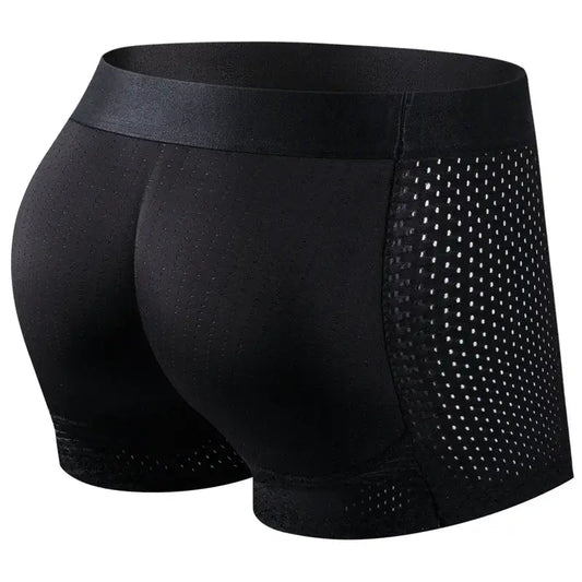 Shorts Boxer Rembourrés Hommes Avec Faux Fesses Et Rehausseur Nylon - M / JM467Black