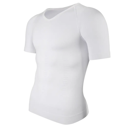 T-Shirt de Compression Homme Col en V Manches Courtes Contrôle Ventre - WHITE / 2XL / CHINA