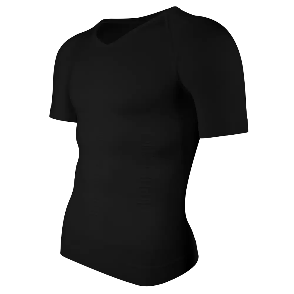 T-Shirt de Compression Homme Col en V Manches Courtes Contrôle Ventre - Black / XXXL / CHINA